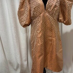 SHEIN Metallic Copper Puff-Sleeve Mini Dress